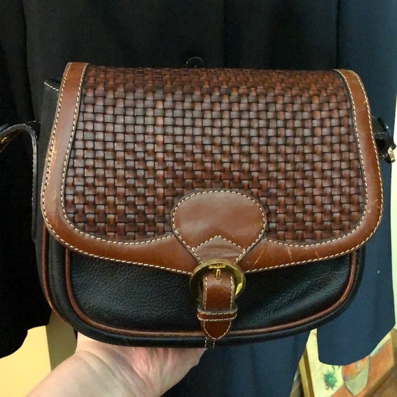 Vintage BALLY Cross-Body 2-Tone Weave Leather Black & Brown Elegant Luxe $548 - Picture 2 of 16